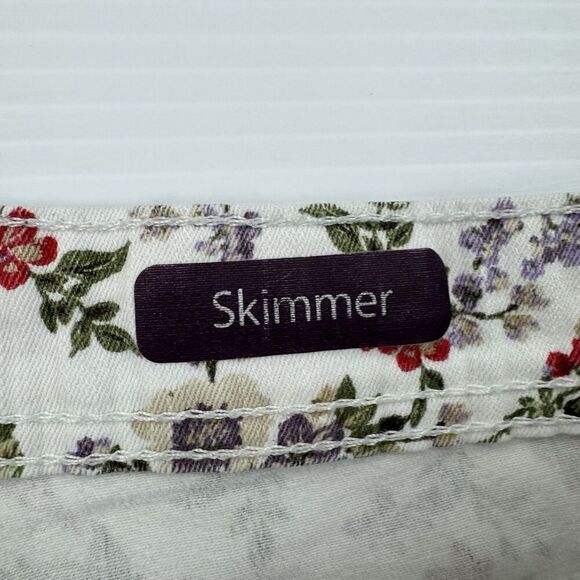 Gloria Vanderbilt Skimmer Pants 14 Floral Stretch Capris Button Hem Cotton - Picture 3 of 11